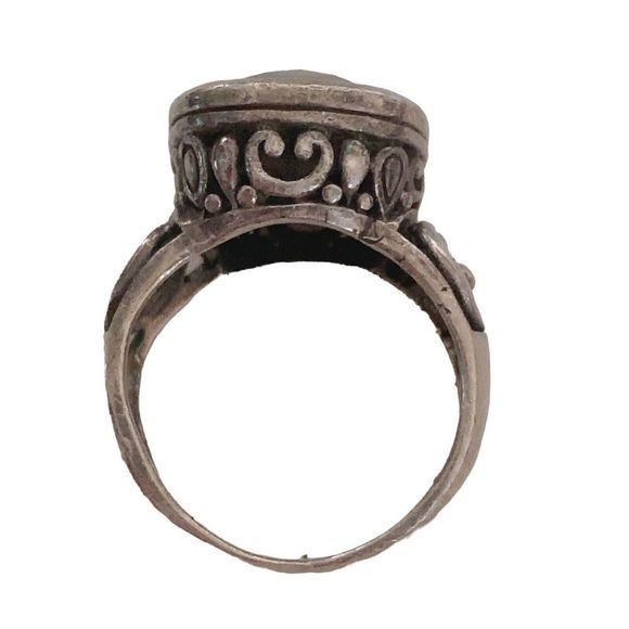 VTG 925 Sterling Silver Faceted Onyx Scroll Filigree Ring Size 6.75 Wide Band - Picture 11 of 11